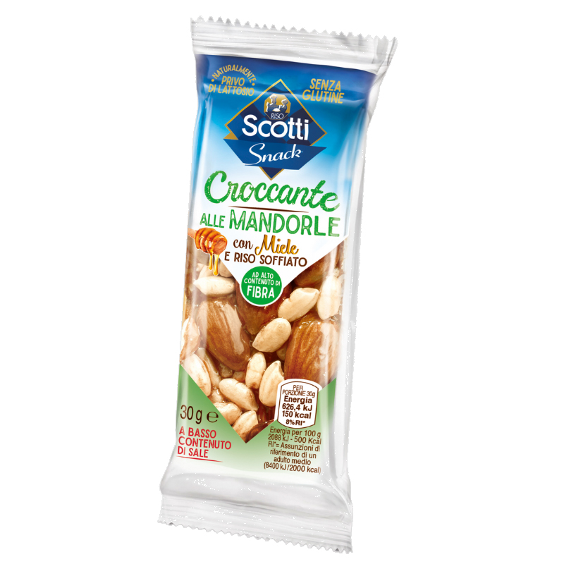 Riso Scotti Krispig ”bar” med mandel, honung och puffat ris för 15,00 kr
